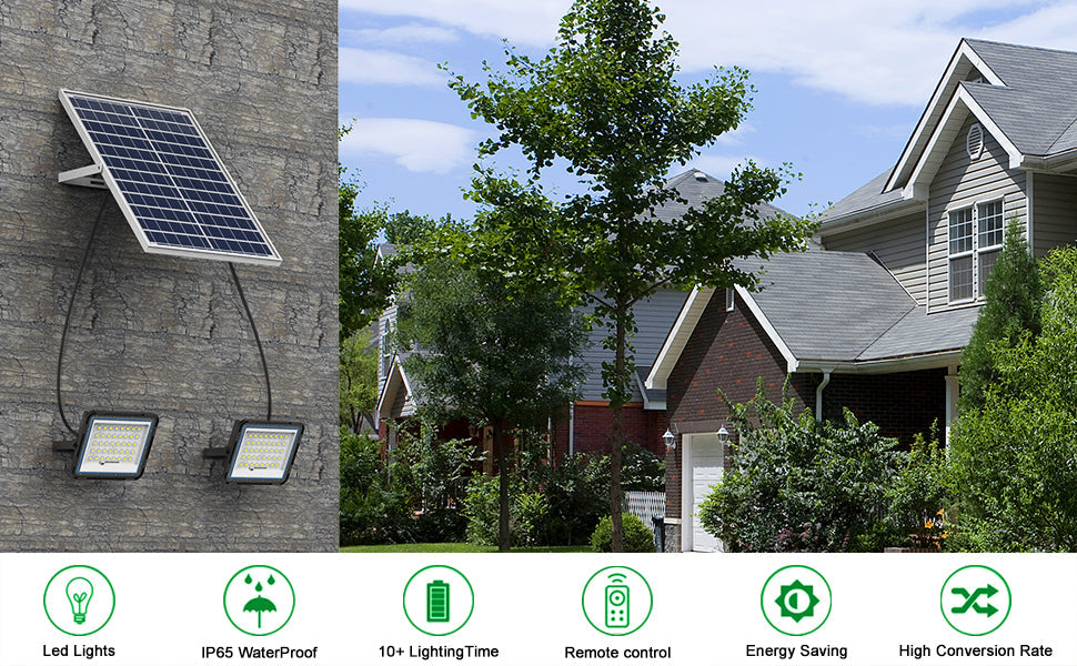 ENGREPO Solar Flood Light Outdoor Auto On/Off Dusk to Dawn with Remote Control 1500LM Dual 80LEDs 6000K Bright White Floodlights Ip65 Waterproof Solar Power Light for Yard, Garden, Shed, Barn.