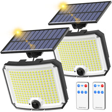 Load image into Gallery viewer, ENGREPO 2 Pack Solar Lights 208 LEDs Solar Powered Motion Sensor Light Security Waterproof Solar Flood Light with 16.5ft Cable for Yard, Fence, Garden, Patio, Front Door, Shed, Deck, Path.
