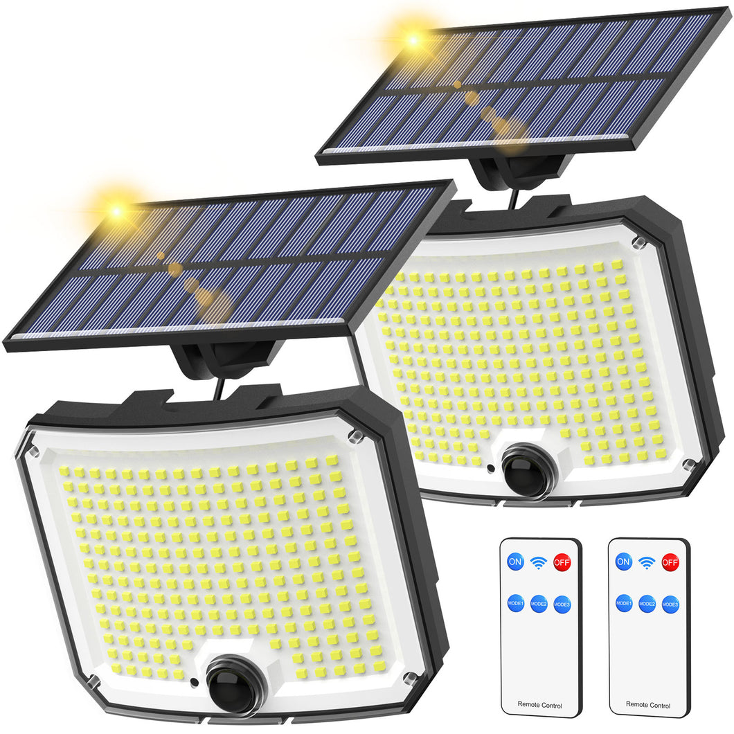 ENGREPO 2 Pack Solar Lights 208 LEDs Solar Powered Motion Sensor Light Security Waterproof Solar Flood Light with 16.5ft Cable for Yard, Fence, Garden, Patio, Front Door, Shed, Deck, Path.