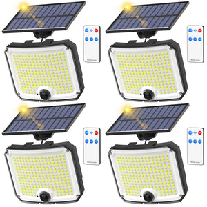 ENGREPO 4 Pack Solar Lights 208 LEDs Solar Powered Motion Sensor Light Security Waterproof Solar Flood Light with 16.5ft Cable for Yard, Fence, Garden, Patio, Front Door, Shed, Deck, Path.