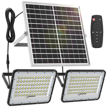 Load image into Gallery viewer, ENGREPO Solar Flood Light Outdoor Auto On/Off Dusk to Dawn with Remote Control 1500LM Dual 144LEDs 6000K Bright White Floodlights Ip65 Waterproof Solar Power Light for Yard, Garden, Shed, Barn.
