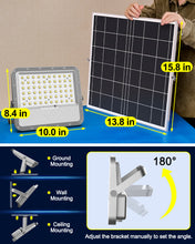 Load image into Gallery viewer, ENGREPO Solar Lights Outdoor 10000LM Auto On/Off Dusk to Dawn Light with 20000mAh Battery, IP65 Waterproof Outside Solar Powered Security Flood Light with Remote Control for Wall Porch Shed Barn.
