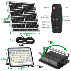 ENGREPO Solar Flood Light Outdoor Auto On/Off Dusk to Dawn with Remote Control 1500LM Dual 144LEDs 6000K Bright White Floodlights Ip65 Waterproof Solar Power Light for Yard, Garden, Shed, Barn.