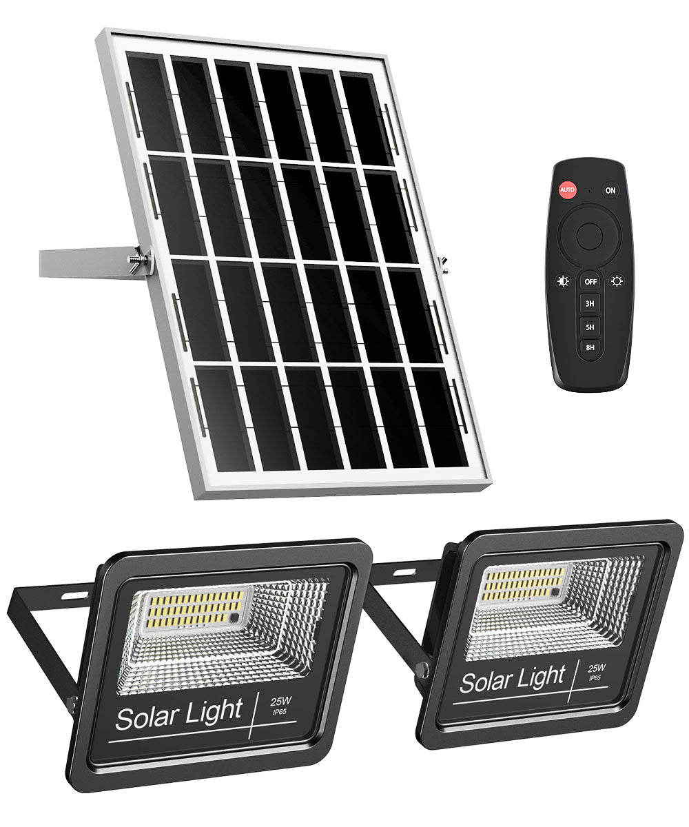 ENGREPO Solar Flood Light Outdoor Auto On/Off Dusk to Dawn with Remote Control 1000LM Dual 6000K Bright White Floodlights
